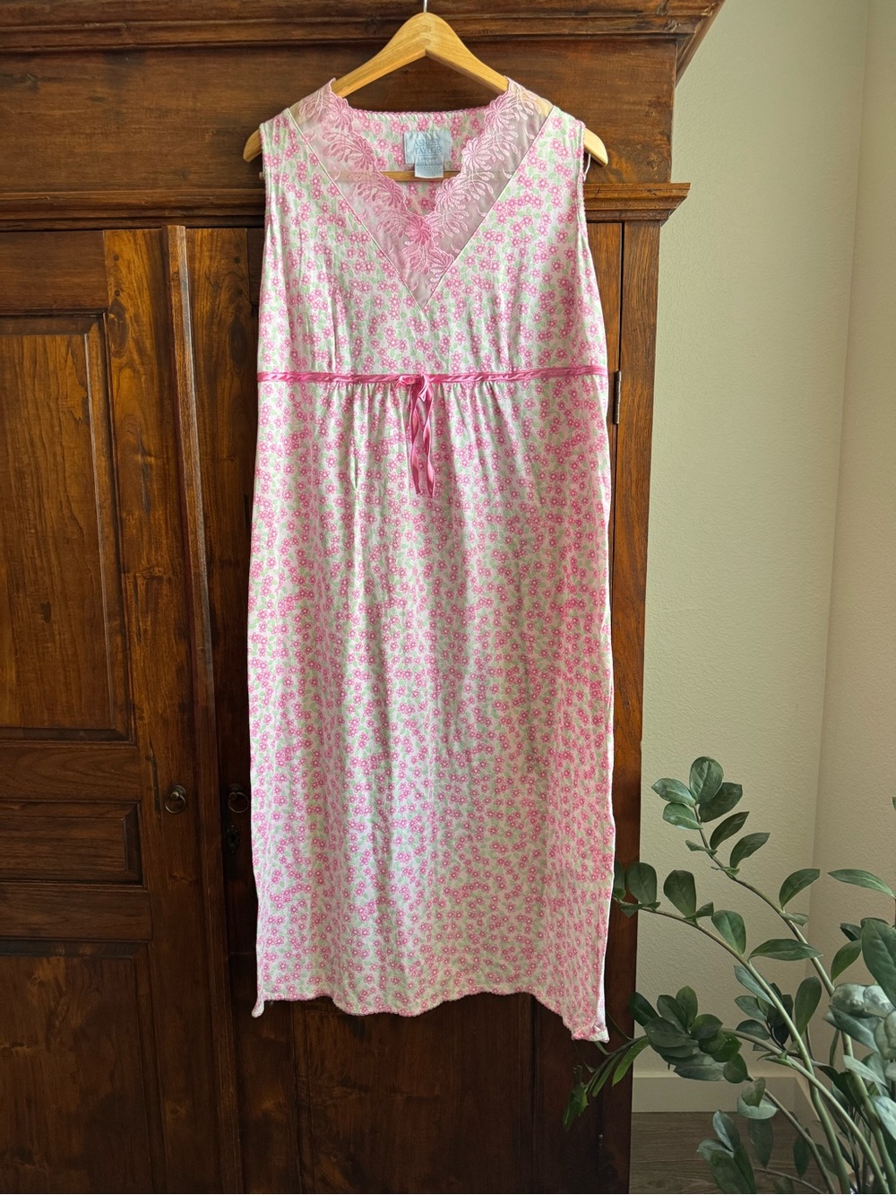 Vintage Ashley Taylor Pink Floral And Lace  Maxi Nightgown